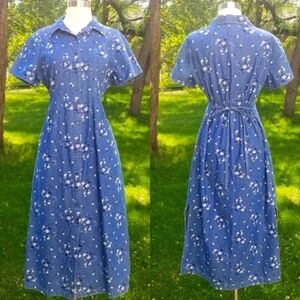 Vintage 90s y2k Robbie Bee Floral Denim Shirtdress